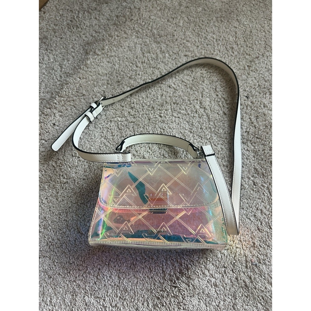 Aldo Womens White Clear Iridescent Top‎ Handle Crossbody Bag